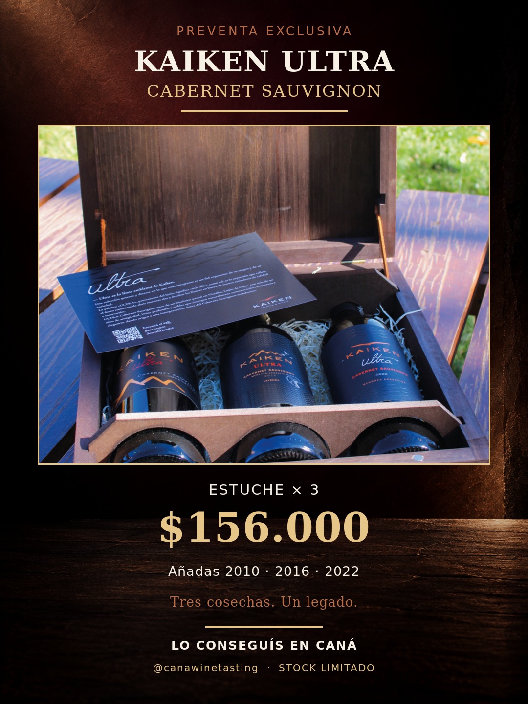 Estuche Kaiken Ultra Cabernet Sauvignon de tres botellas